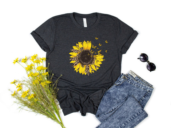 Sunflower - Sunflower Shirt, Leopard Floral Tee Shirt, Leopard Butterfly Flower Shirt, Garden Shirt, Sunflower Tshirt, Sunflower Shirts - 1.jpg