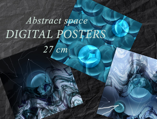 Abstract digital space blue glass sphere on a dark background_posters.jpg