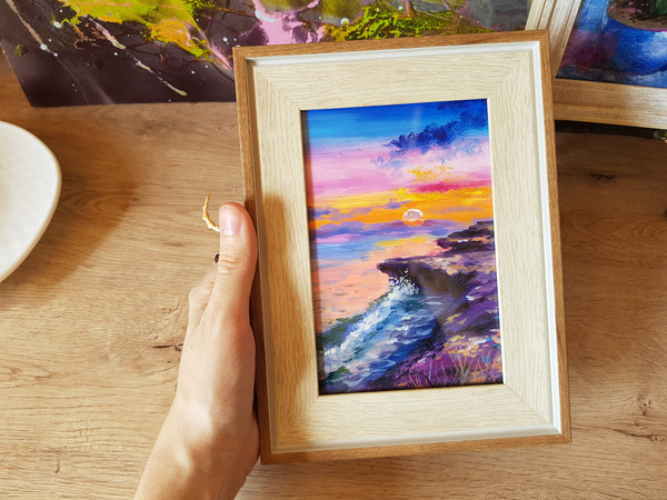 5 Small oil painting in a frame under glass - Landscape 5.9 - 3.9 in..jpg