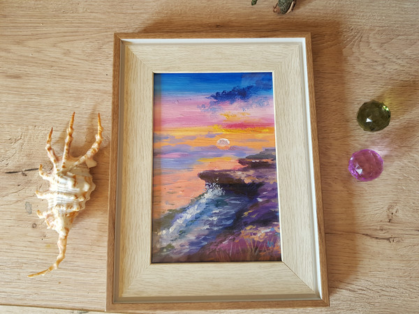 8 Small oil painting in a frame under glass - Landscape 5.9 - 3.9 in..jpg