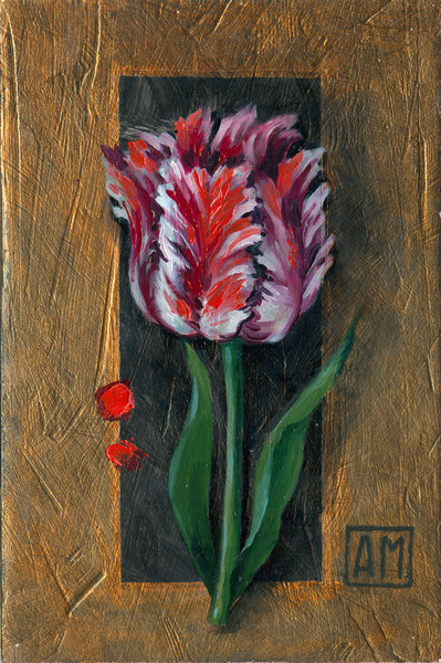 4 Small oil painting in a frame -Tulip Flower  5.9 - 3.9 in..jpg