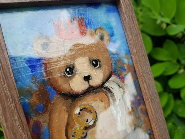 8 Small oil painting in a frame under glass -A little bear 5.9 - 3.9 in (10-15cm)..jpg