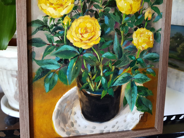 3 Oil painting in a frame - Yellow roses  8.2 - 11.6 in..jpg