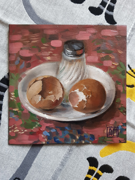 1 Oil painting still life breakfast 5.8- 5.8 in (14.8-14.8 cm)..jpg