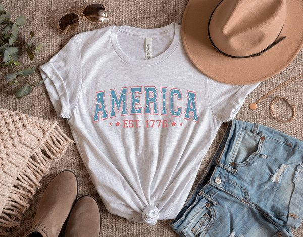 America Est 1776 Vintage Vibe Graphic Tee, Patriotic Fourth Of July Shirt, Independence Day Short Sleeve - 3.jpg