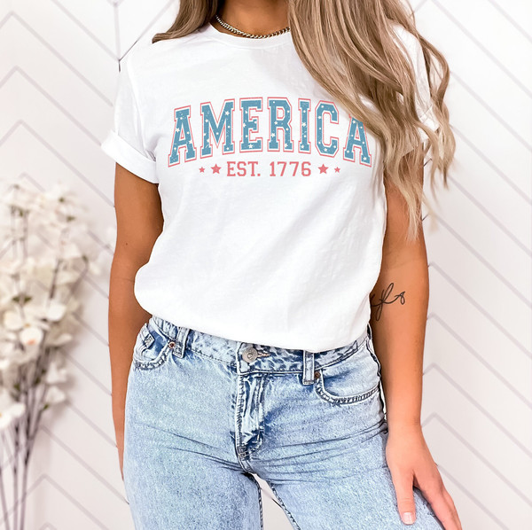 America Est 1776 Vintage Vibe Graphic Tee, Patriotic Fourth Of July Shirt, Independence Day Short Sleeve - 4.jpg