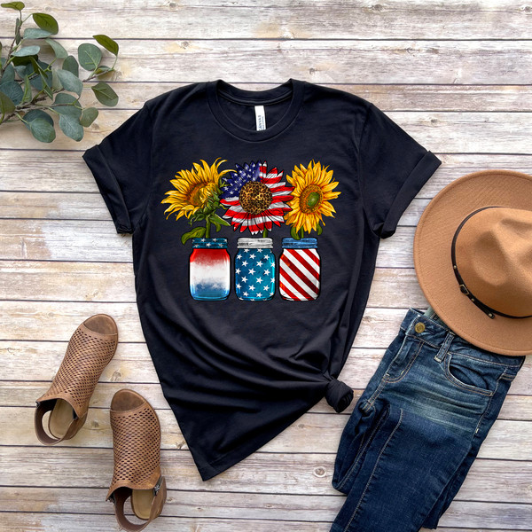 America Sunflower Shirt, USA Flag Flower T Shirt, Gift For American, 4th Of July Flag Graphic T-Shirt, Freedom TShirt, Independence Shirt - 3.jpg