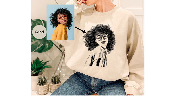 Custom Portrait from Photo Sweatshirt, Personalized Gift, Long Sleeve Tees, Portrait Hoodies and Sweaters, Customized Photo Line Drawing - 1.jpg
