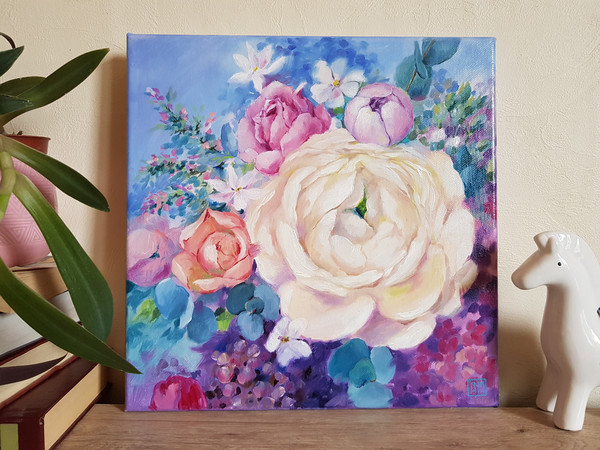 2 Oil painting Stretched Canvas - Flower Arrangement  11.8-11.8 in (30-30cm)..jpg