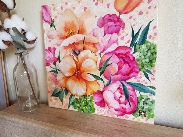 2 Oil painting Stretched Canvas - Flower Arrangement  11.8-11.8 in (30-30cm)2..jpg