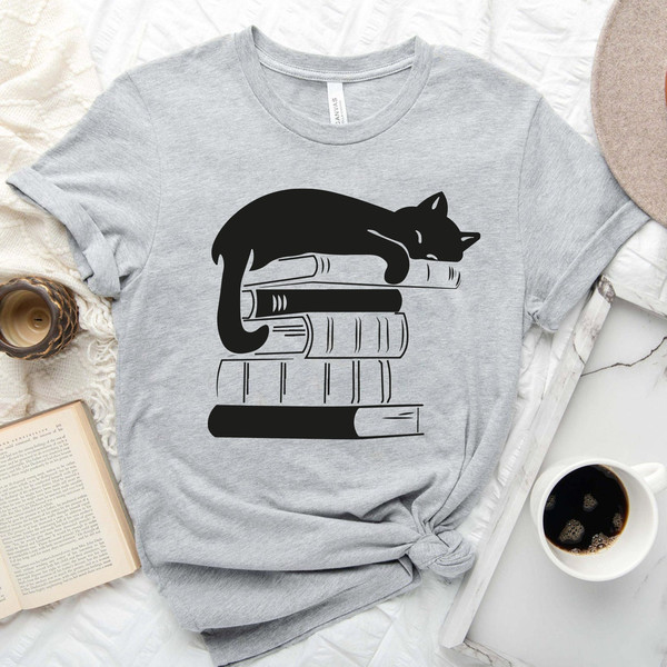 Cat Book Shirt, Books and Cats T-Shirt, Reading Shirt, Cat Lover, Gift for Cat Lover, Gift for Book Lovers, Book, Bookish Shirt, Cat on Book - 1.jpg