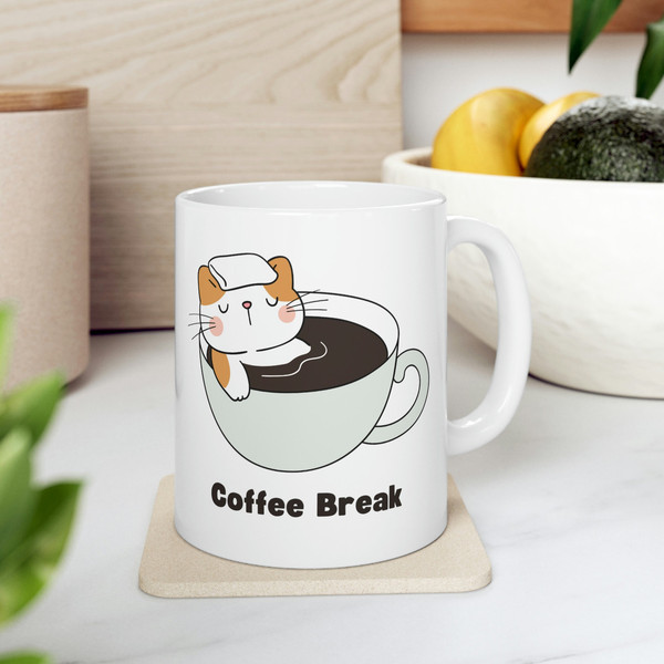 Coffee Break Ceramic Mug 11oz, Coffee Lover Ceramic Mug, Mug Gift for Coffee Lover, Mug for Animal Lover - 7.jpg
