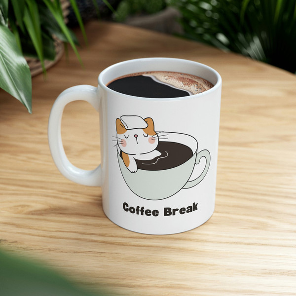 Coffee Break Ceramic Mug 11oz, Coffee Lover Ceramic Mug, Mug Gift for Coffee Lover, Mug for Animal Lover - 8.jpg