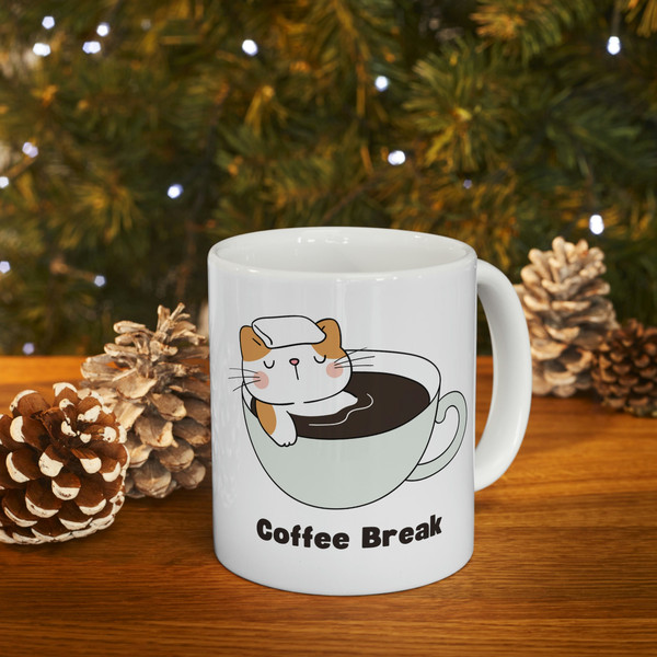 Coffee Break Ceramic Mug 11oz, Coffee Lover Ceramic Mug, Mug Gift for Coffee Lover, Mug for Animal Lover - 9.jpg