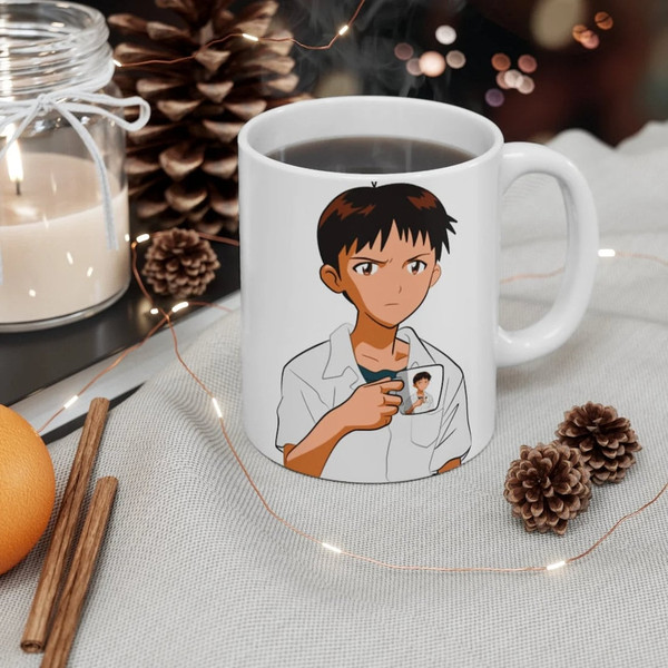 Shinji Holding Mug Text Anime - Funny Anniversary Birthday Present - 11 - 15 Oz White Coffee Tea Mug Cup - Anime - 2.jpg