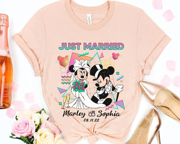 Personalized Retro 80s Just Married Mickey And Minnie Matching Tee  Custom Husband And Wife Shirt  Disney Wedding Anniversary T-shirt - 4.jpg