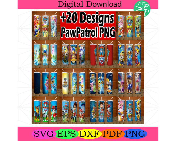 20 Paw Patrol Skinny Stumbler Png Bundle, Paw Patrol Tumbler Png