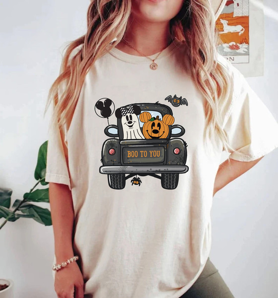 Boo To You Mickey Pumpkin Truck Comfort Colors® Shirt, Mickey Minnie Ghost Halloween Shirt, Disney Spooky Season Shirt, Mickey Minnie Shirt - 2.jpg