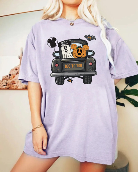 Boo To You Mickey Pumpkin Truck Comfort Colors® Shirt, Mickey Minnie Ghost Halloween Shirt, Disney Spooky Season Shirt, Mickey Minnie Shirt - 3.jpg