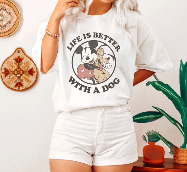 Disney Retro Life is better with a dog shirt, Disney Mickey Pluto Retro Shirt, Disney Friends Matching Shirt, Mickey Mouse Pluto Dog Shirt - 1.jpg