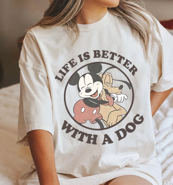 Disney Retro Life is better with a dog shirt, Disney Mickey Pluto Retro Shirt, Disney Friends Matching Shirt, Mickey Mouse Pluto Dog Shirt - 2.jpg