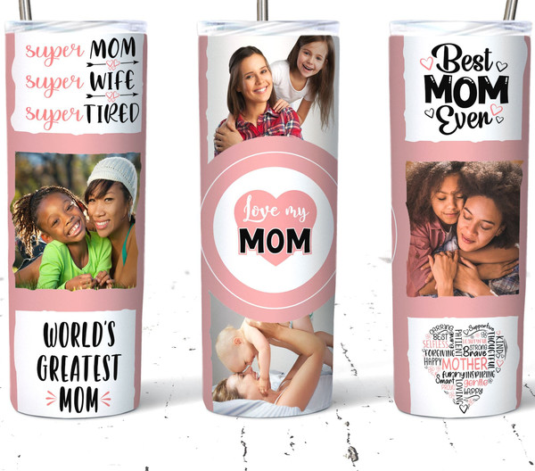 Love You Mom Photo Collage Tumbler, Love You Mom Photo Collage Tumbler Skinny Tumbler.Jpg