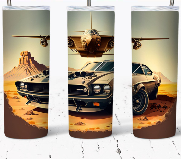 Muscle Car And Fighter Jet Tumbler, Muscle Car And Fighter Jet Skinny Tumbler.Jpg