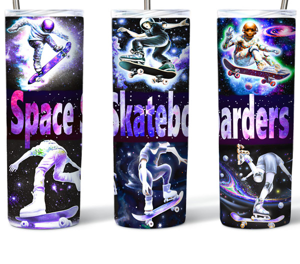 Space Skateboarders Tumbler, Space Skateboarders Skinny Tumbler.Jpg