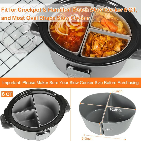 Silicone Slow Cooker Liners Fit for Crockpot & Hamilton Beach 6QT, Silicone Slow  Cooker Divider Liner, Reusable//Leakproof/ Slow Cooker Accessories Cooking  Liner for Most 6 Quart Slow Cooker