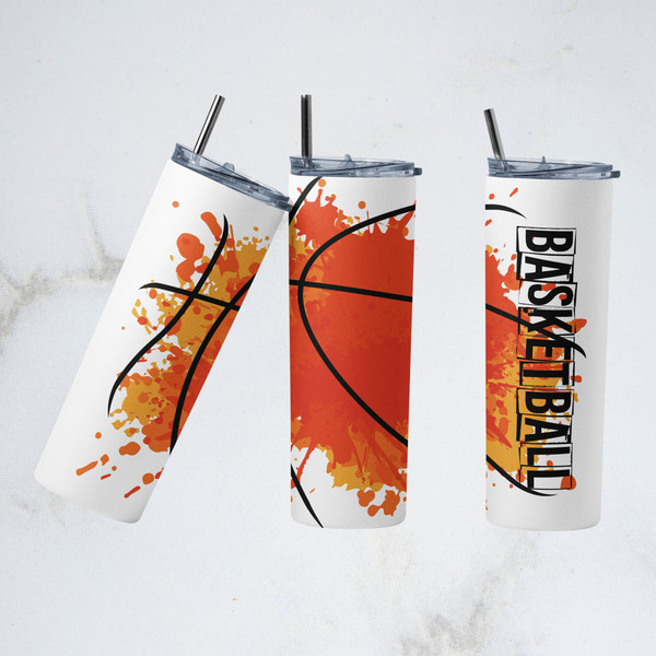 Basketball Personalized 12 20 30oz Water Bottle Straw Lid Tumbler