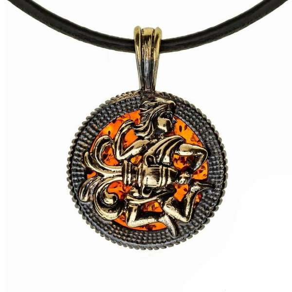 Aquarius Pendant Necklace Men's Jewelry Round Coin Brutal Gold Black Amber Pendant Aquarius Zodiac Gift Best Friend Men.jpg
