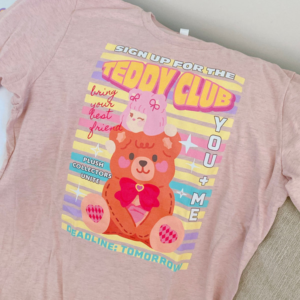 Teddy Club graphic Unisex t-shirt  Kawaii cute teddy bear illustration, KPOP anime harajuku highteen fashion, vintage kidcore aesthetic - 1.jpg