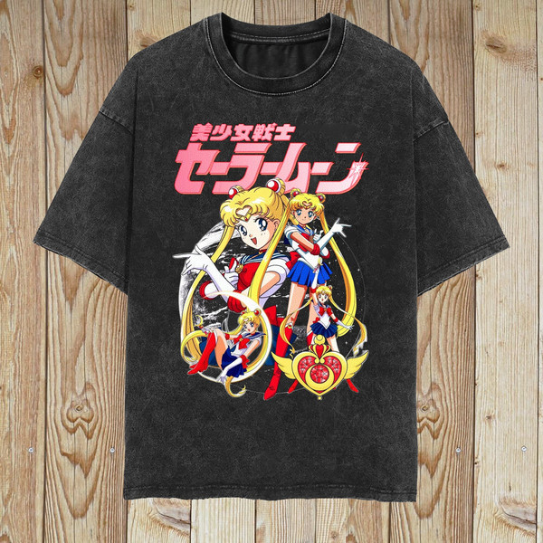 Sailor Moon Vintage Washed T-shirt, Anime Manga Graphic Tee Gift For Women, Retro 90's Unisex Shirt Gift - 1.jpg