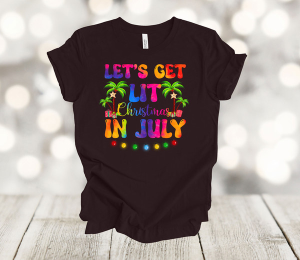 Summer Shirt, Let's Get Lit Christmas In July, Tropical Christmas, Premium Unisex Soft Tee Shirt, Plus Size Available 2x, 3x 4x - 4.jpg