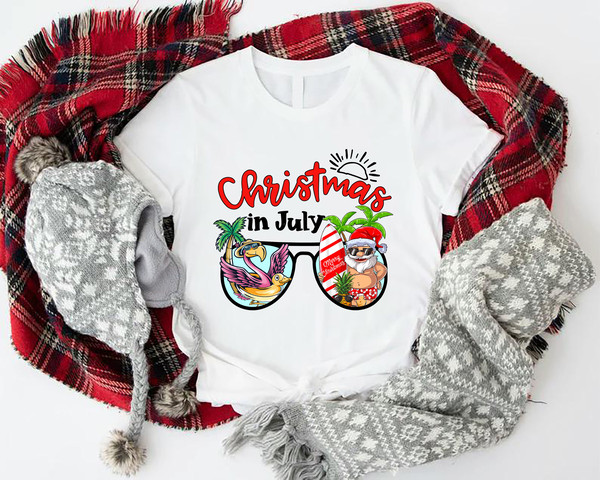 Christmas In July Shirt,Santa Beach Shirt,Summer Santa T-shirt,Christmas Flamingo Shirt,Christmas At The Beach,Xmas in July,Tropical Xmas - 4.jpg