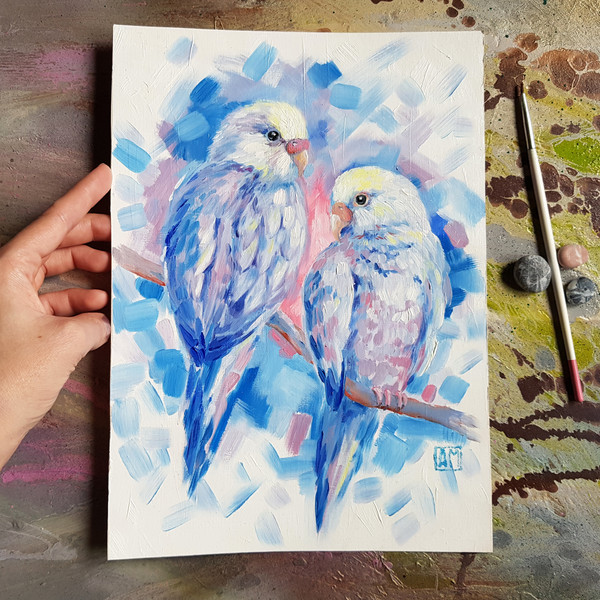 01 Small oil painting - Parrots 8 - 11.2 in (20.5 - 28.5 cm)..jpg