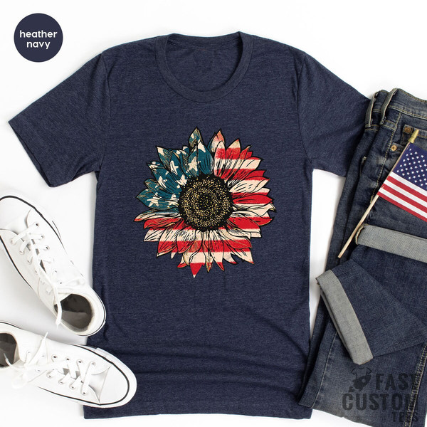America Sunflower Shirt, USA Flag Flower T Shirt, Gift For American, 4th Of July Flag Graphic T-Shirt, Freedom TShirt, Independence Shirt - 5.jpg