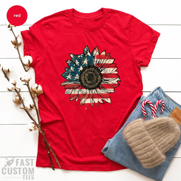 America Sunflower Shirt, USA Flag Flower T Shirt, Gift For American, 4th Of July Flag Graphic T-Shirt, Freedom TShirt, Independence Shirt - 6.jpg