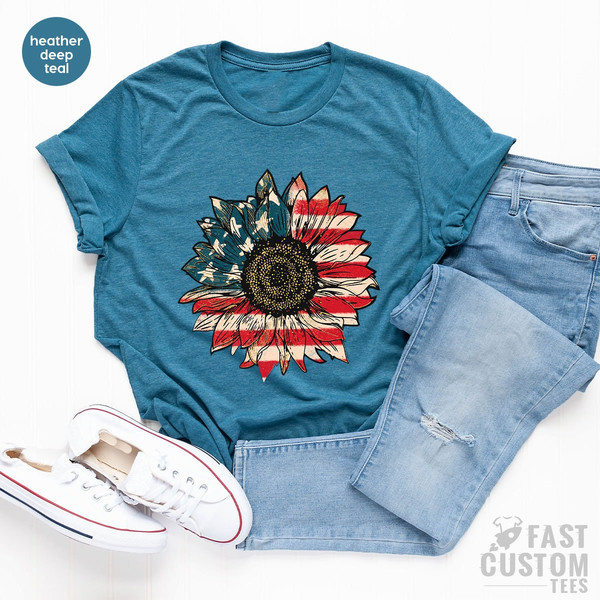 America Sunflower Shirt, USA Flag Flower T Shirt, Gift For American, 4th Of July Flag Graphic T-Shirt, Freedom TShirt, Independence Shirt - 7.jpg