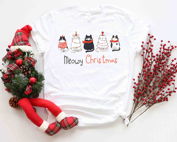 Meowy Christmas Shirt, Christmas Cat Shirt, Merry Christmas, Cat Lover Shirt, Christmas Gift, Christmas Gift For Cat Mom Gifts For Cat Lover - 1.jpg