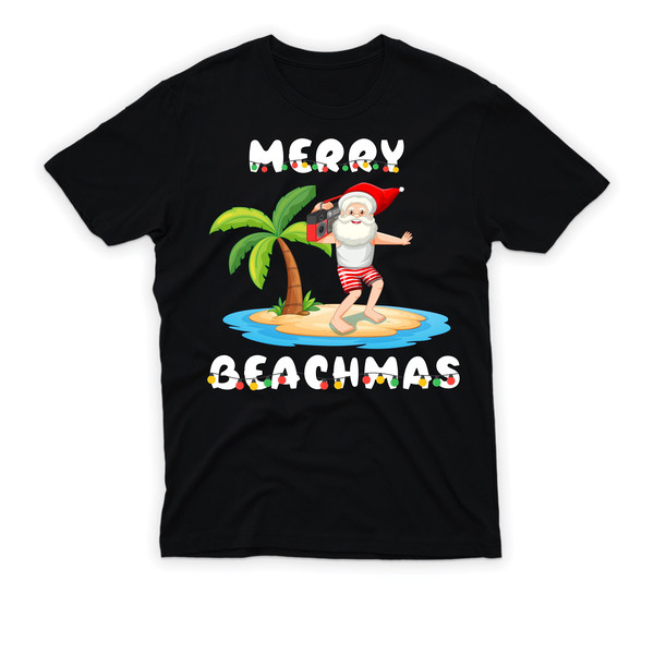 Merry Beach Christmas T-Shirt For Men, Christmas Women V Neck Shirt, Christmas In July Shirt For Kids, Unisex Funny Santa Pool Party Shirt - 1.jpg