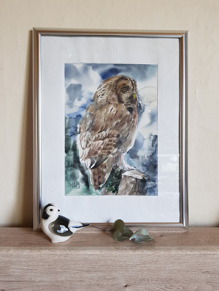 1 Watercolor artwork painting Owl 8.2 - 11.4 in (21 - 29  cm)..jpg