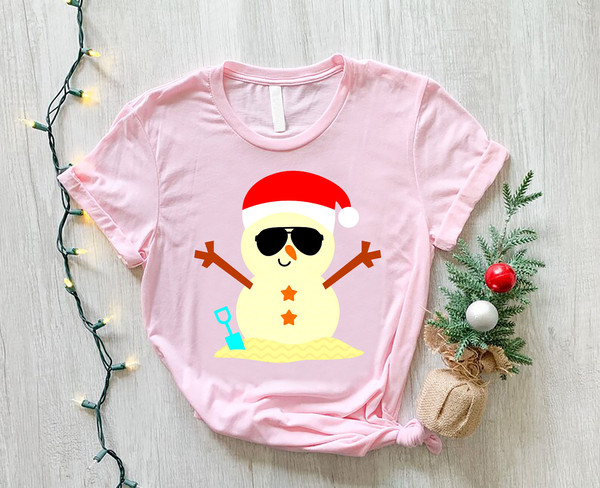 Beach Snowman Tshirt, Christmas in July, Christmas in Summer Gift, Christmas Snowman in July, Christmas in July Shirt Gift, Summer Xmas Tee - 1.jpg
