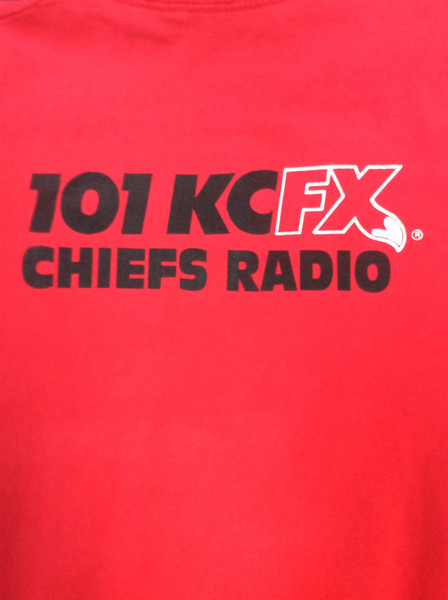 Vintage 90's (1991) Original Kansas City Chiefs Playoffs Football Bright Red Colorful 101 KCFX Radio Classic T-shirt (Made in USA) (Size L) - 5.jpg