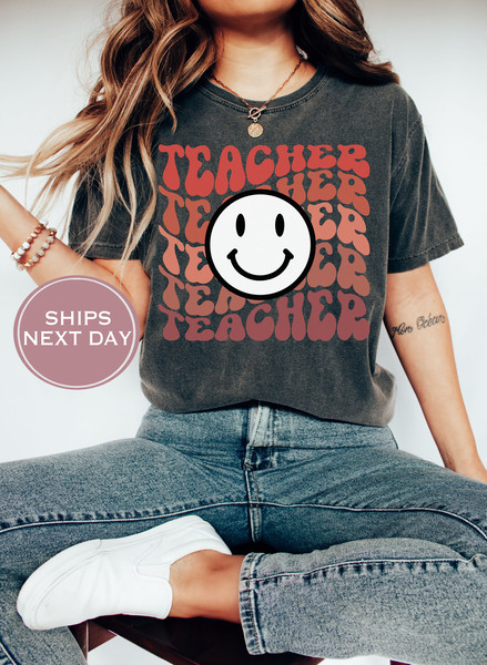 Retro Teacher Comfort Colors Shirt, Teacher Tshirt, Groovy Teacher Shirt, New Teacher Gift, Back to School Shirt, Teacher Appreciation - 2.jpg