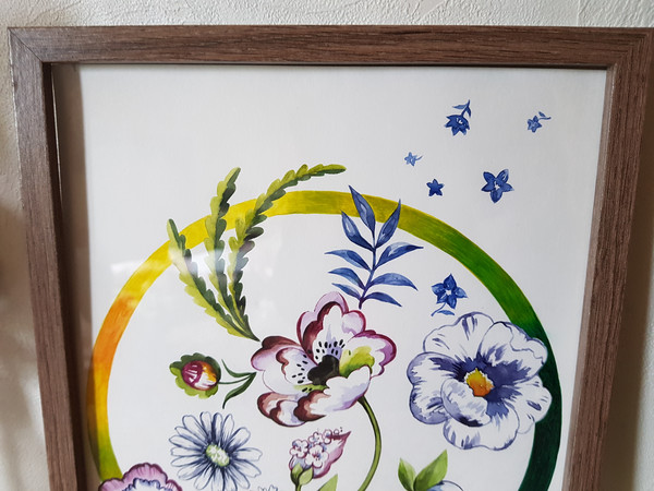 2 Watercolor artworkl painting in a frame -  flower arrangement  8.2 - 11.6 in ( 21-29,7cm )..jpg