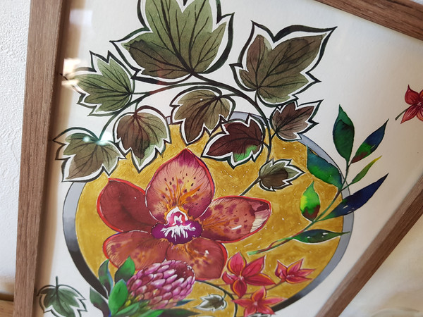 4 Watercolor artworkl painting in a frame -  flower arrangement 02.   8.2 - 11.6 in ( 21-29,7cm )..jpg
