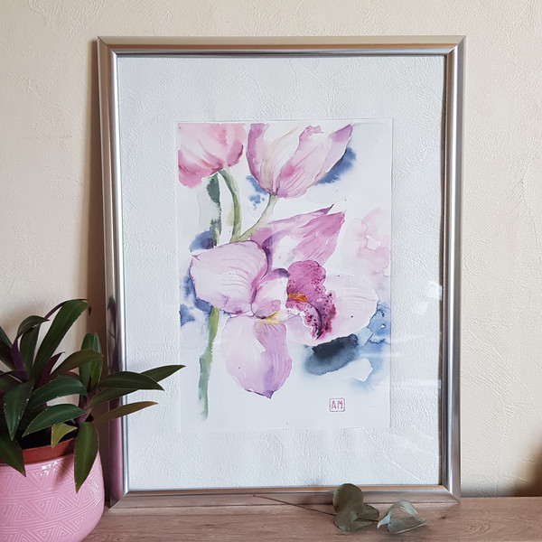 01 Watercolor artworkl painting Orchid flower 7.6- 10.8 in (19.5 - 27.5 cm)..jpg