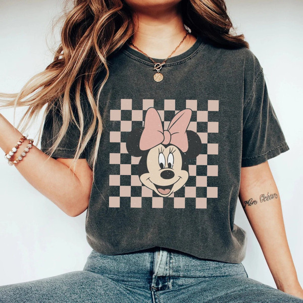 Minnie Checkered Comfort Colors® Shirt, Vintage Minnie Mouse Shirt, Disney Girl Trip Shirt, Disney Women Shirt, Minnie Head Shirt, Mouse Tee - 1.jpg