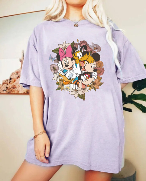 Floral Mouse and Friends Comfort Colors® Shirt, Disneyland Vacation shirt, Disney Floral Shirt, Family Vaycay Mode, Disney Matching Shirt - 3.jpg